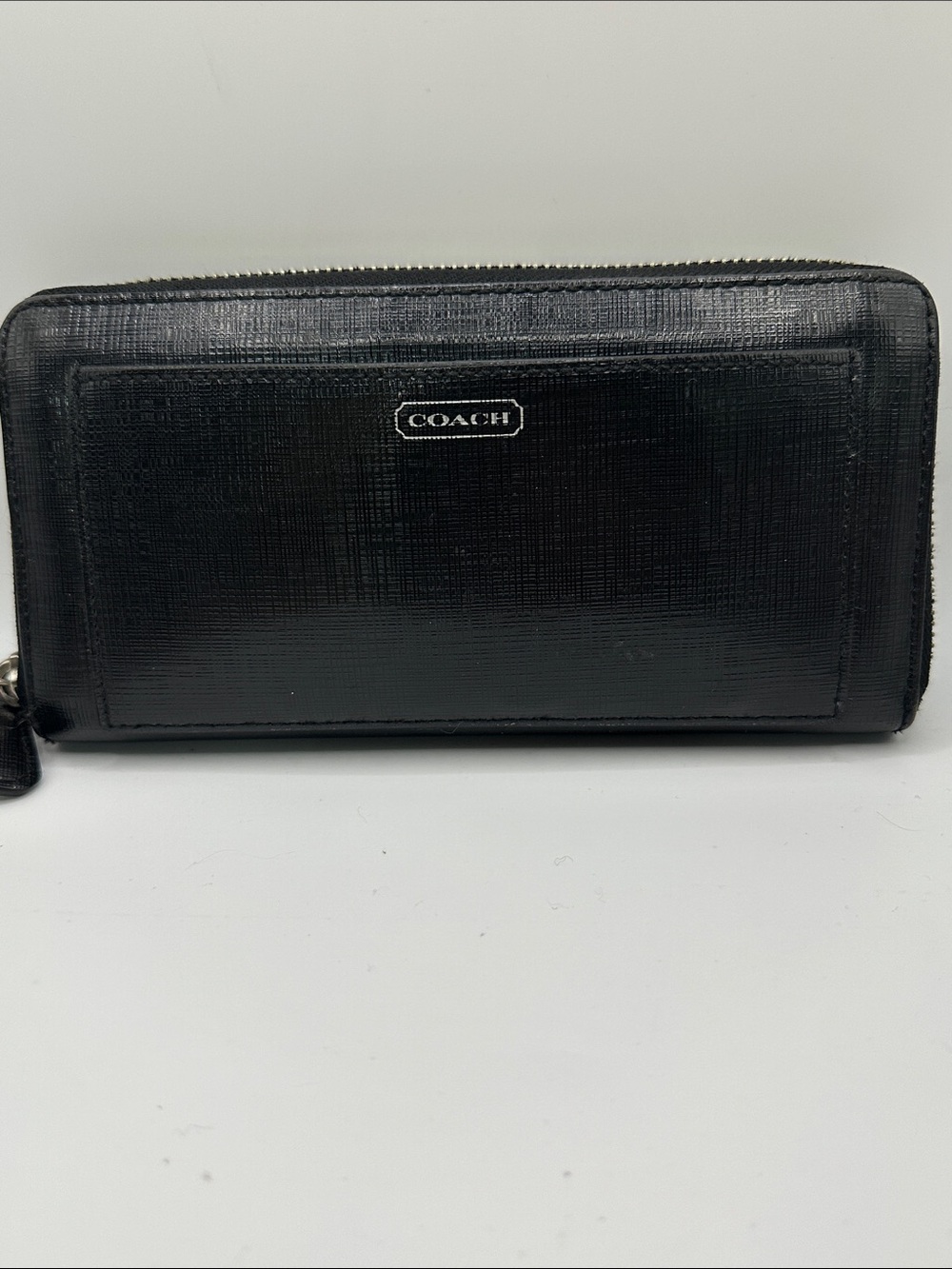 Coach Black Leather Zip Wallet with Logo Plaque - Picture 2 of 5